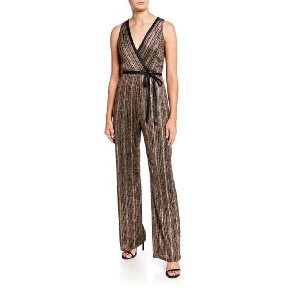 Aidan Mattox Pleated Metallic Stripe Sleeveless Jumpsuit Size 14